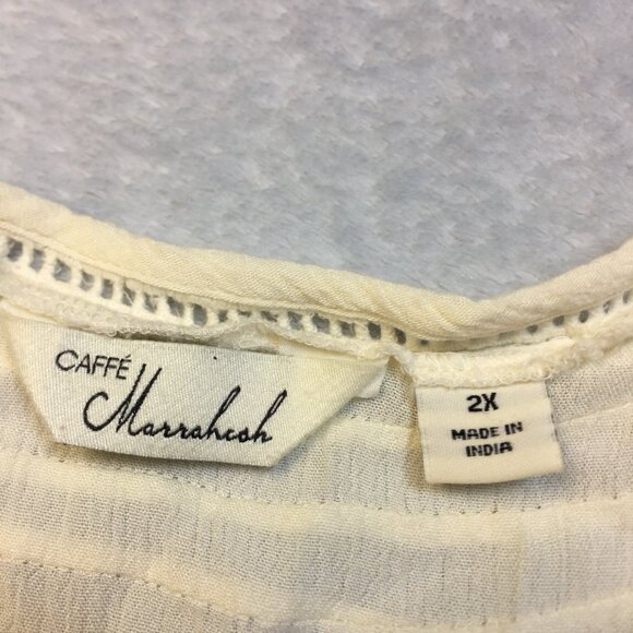 Caffe Marrakesh Blouse Shirt Top 2X Womans Plus Ivory Cream Floral Embroidered - Picture 7 of 13